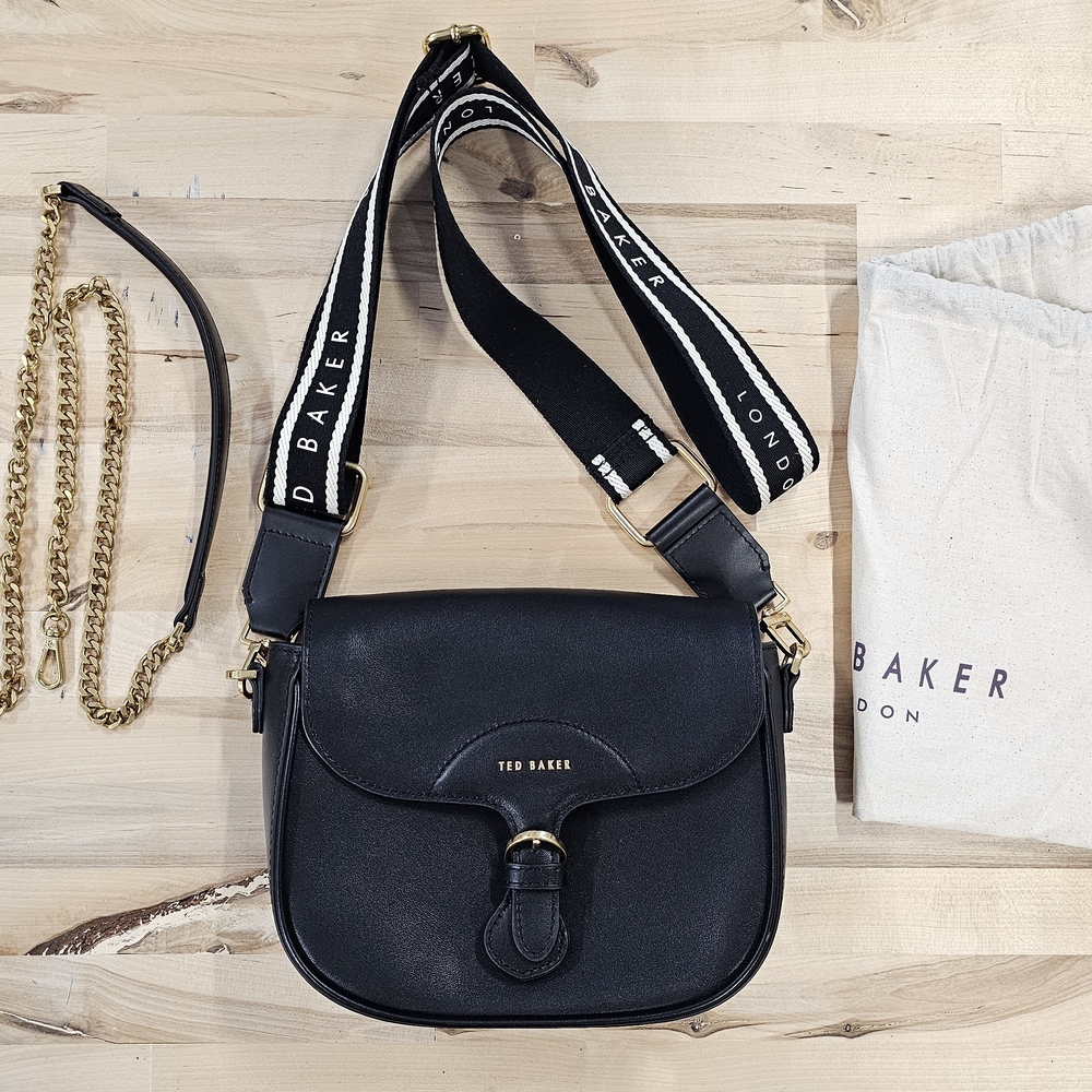 Ted Baker ESIA Black Crossbody Bag with Gold Accents & 2 Straps